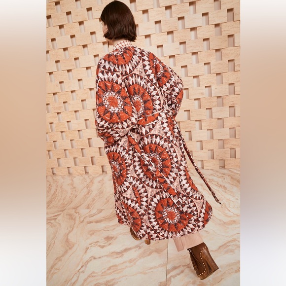 Ulla Johnson Quilted Marta Coat Bohemian Statement Outerwear Brown/ Cream Sz M - Picture 4 of 16